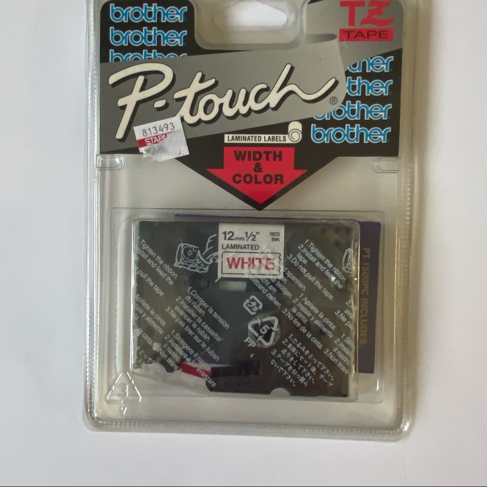 Brother P-Touch TZ-232 12mm 1/2 “ NEW Red on White Laminated Tape 26 Ft.